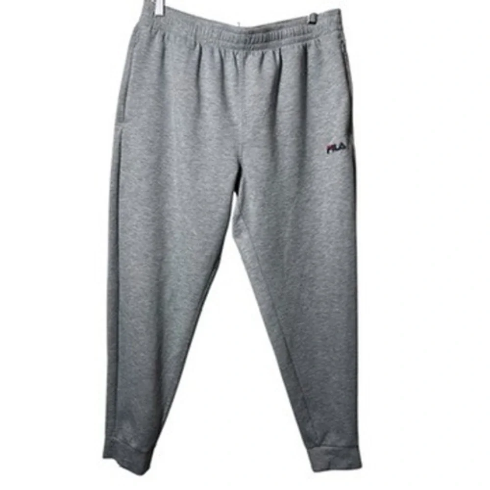 FILA Gray Joggers Sweatpants L Logo Athleisure Stretch Comfy Pants Mens